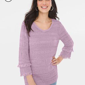 CHICO’S Textured Stitch Fringed Pullover Sweater